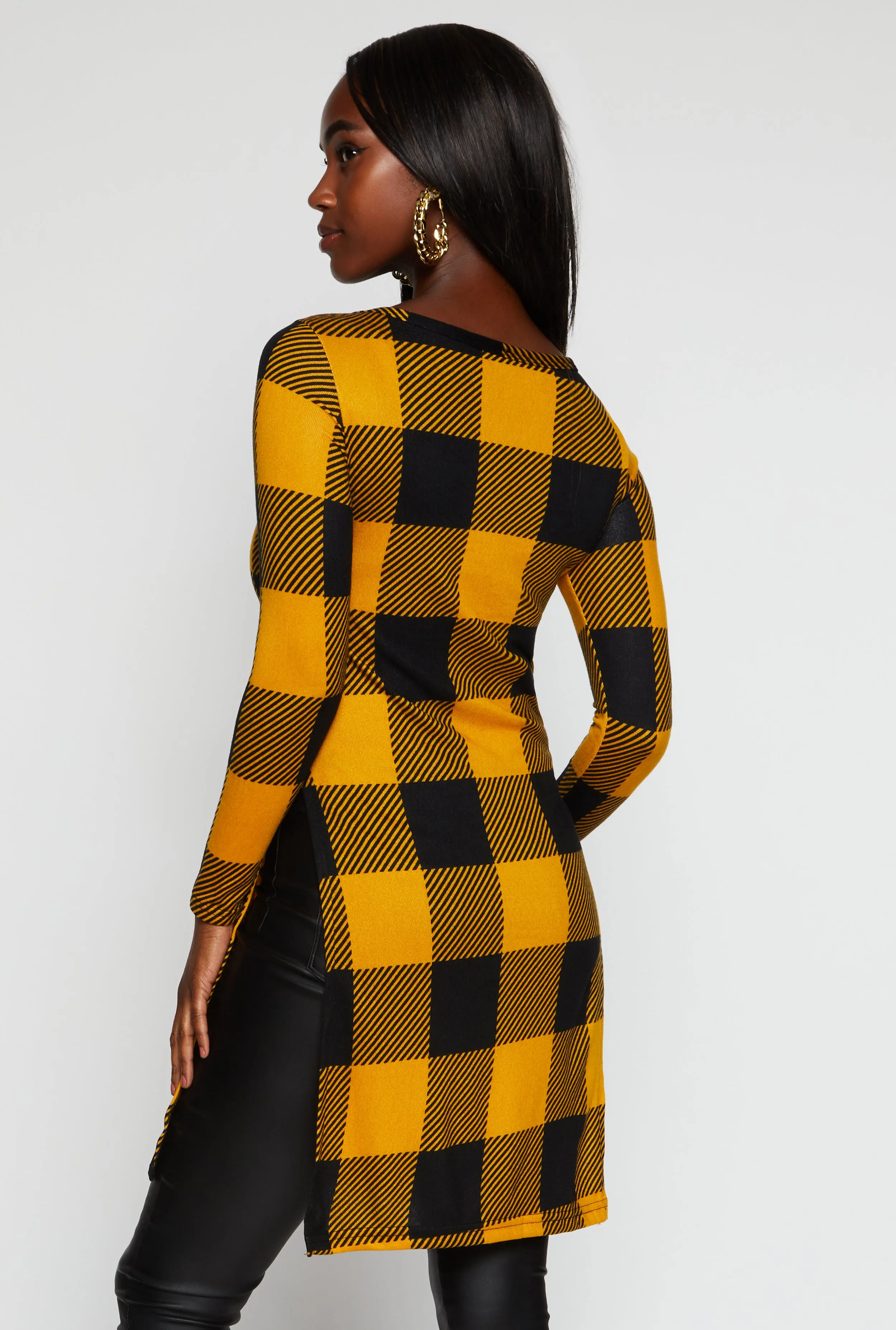 Plaid Long Sleeve Side Slit Tunic Top sold by Rainbow product image thumbnail 3