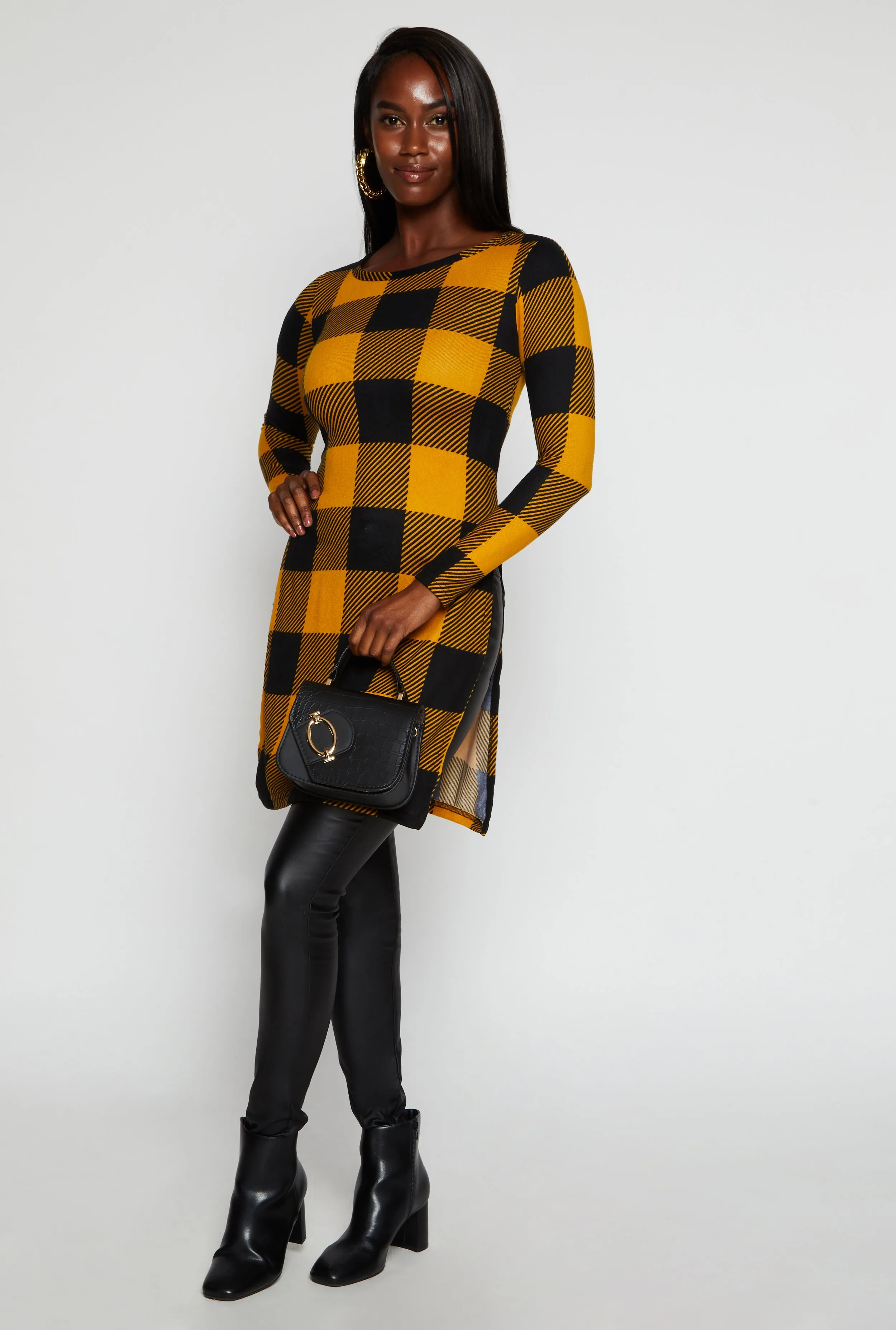 Plaid Long Sleeve Side Slit Tunic Top sold by Rainbow product image thumbnail 2