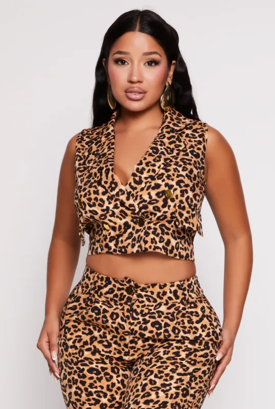 Animal Print Cropped Button Front Vest sold by Rainbow