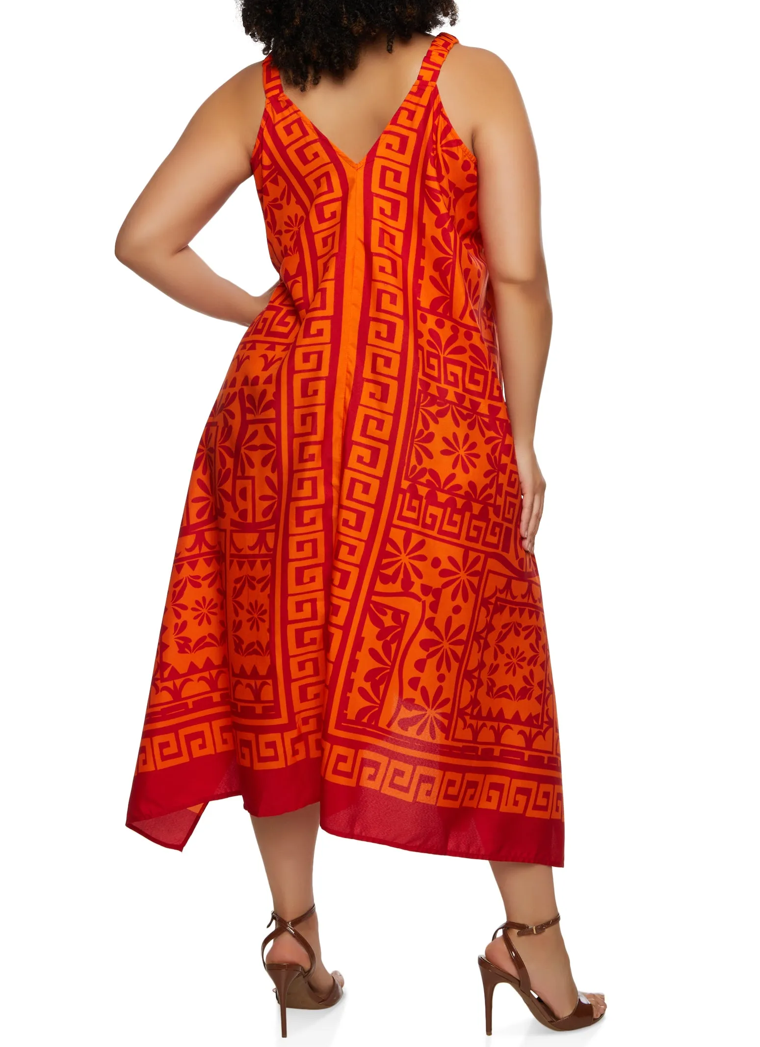 Plus Size Greek Key Floral Print Midi Dress sold by Rainbow product image thumbnail 3