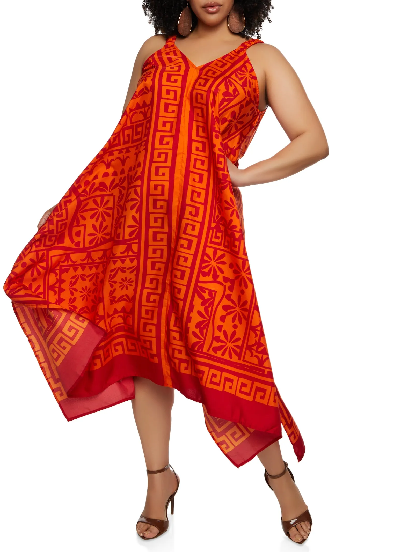 Plus Size Greek Key Floral Print Midi Dress sold by Rainbow product image thumbnail 2