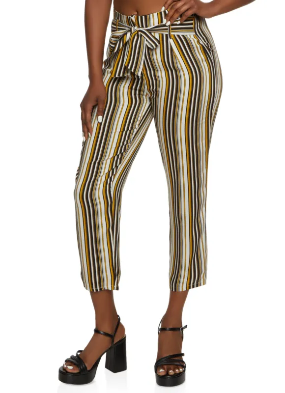Striped Tie Front Waist Ankle Pants sold by Rainbow