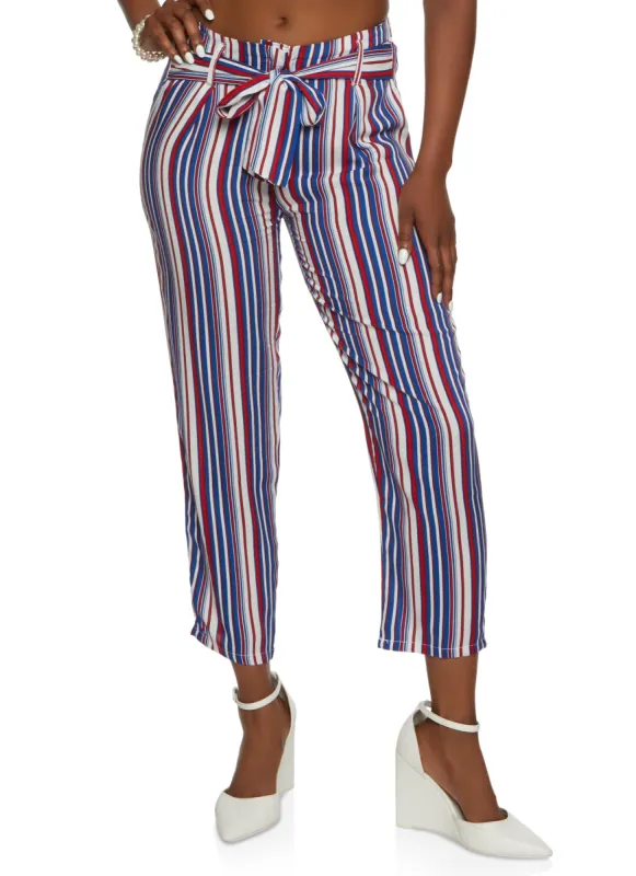 Striped Tie Front Waist Ankle Pants sold by Rainbow