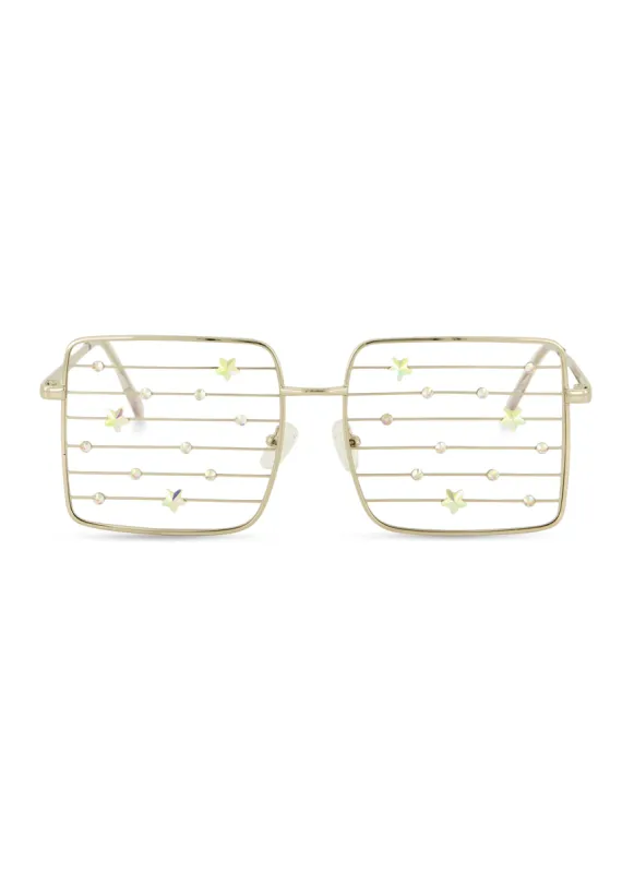 Cut Out Star Rhinestone Lens Squared Glasses sold by Rainbow