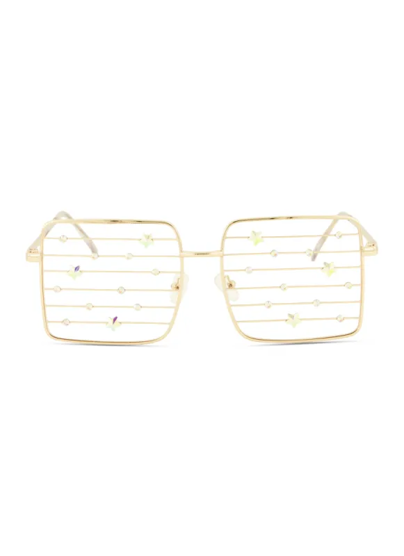 Cut Out Star Rhinestone Lens Squared Glasses sold by Rainbow