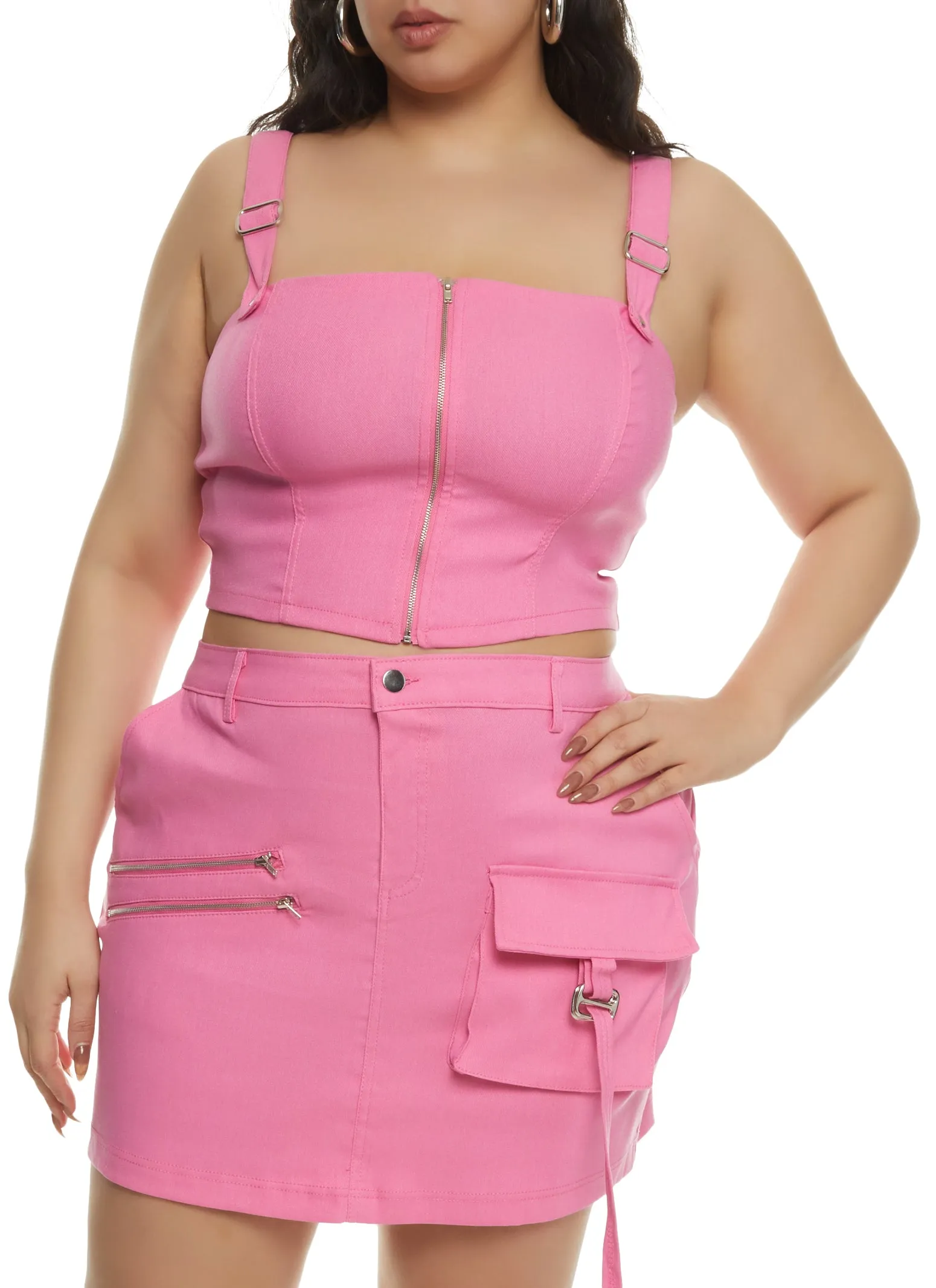 Plus Size Buckle Strap Zip Front Cropped Corset Top sold by Rainbow product image thumbnail 2