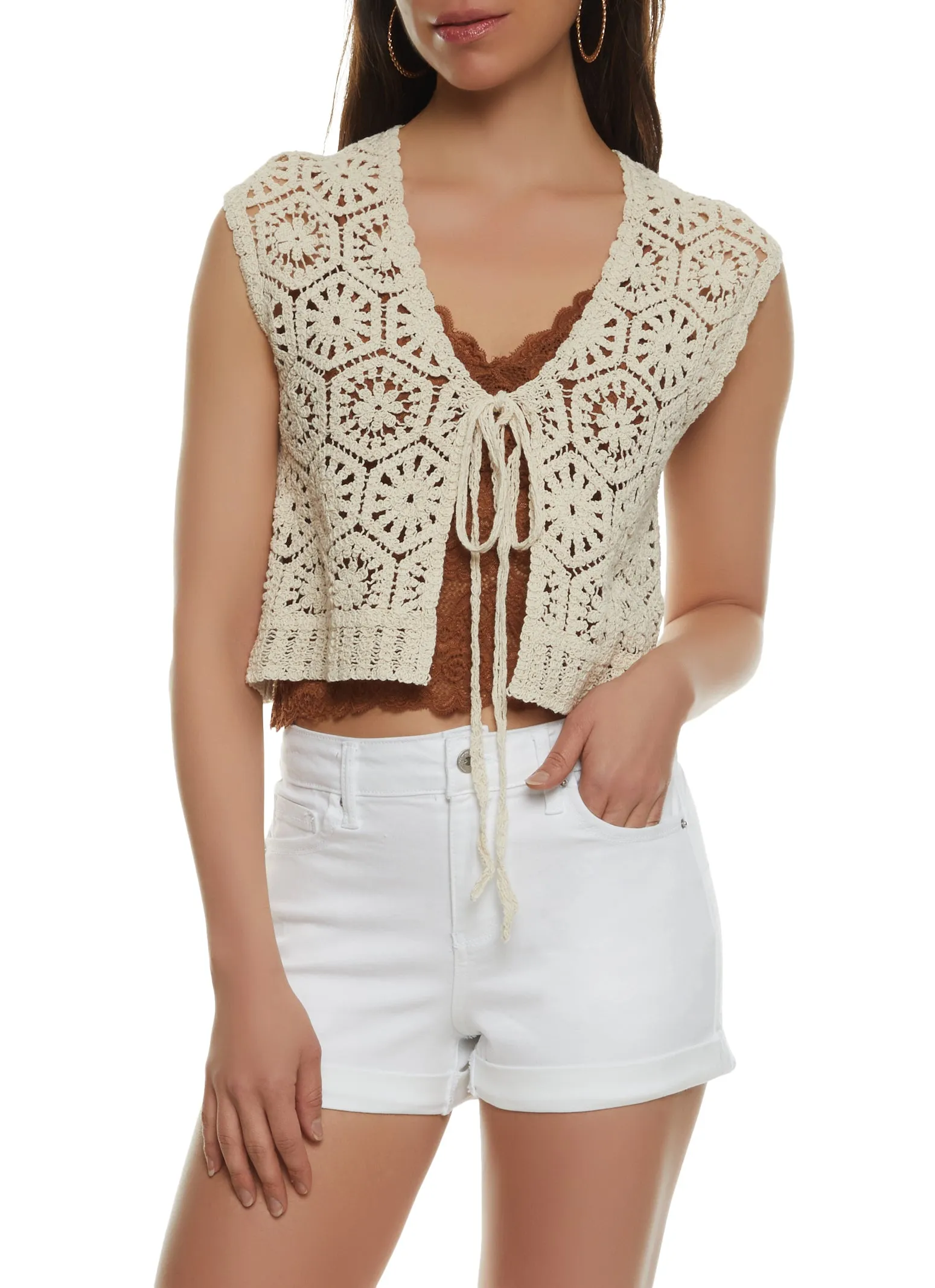 Crochet Tie Front Crop Top sold by Rainbow