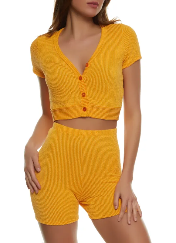 Ribbed Button Front Cropped Sweater sold by Rainbow
