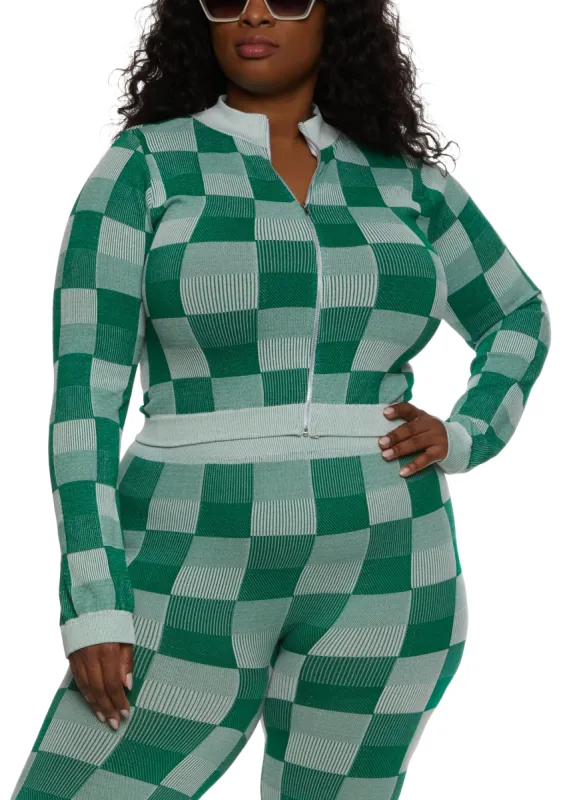 Plus Size Seamless Checkered Track Jacket sold by Rainbow
