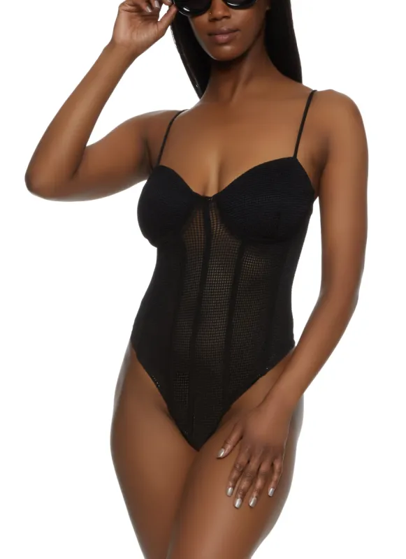 Jersey Mesh Corset Bustier Bodysuit sold by Rainbow