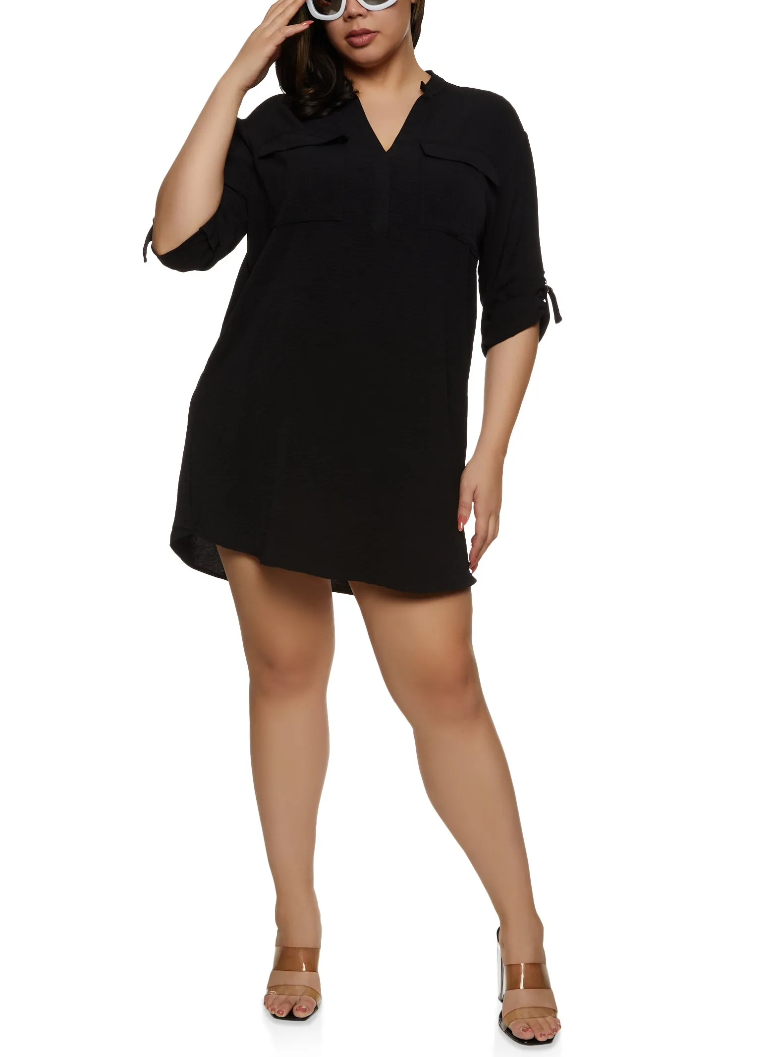 Plus Size Flap Pocket Tabbed Sleeve Shirt Dress sold by Rainbow product image thumbnail 2