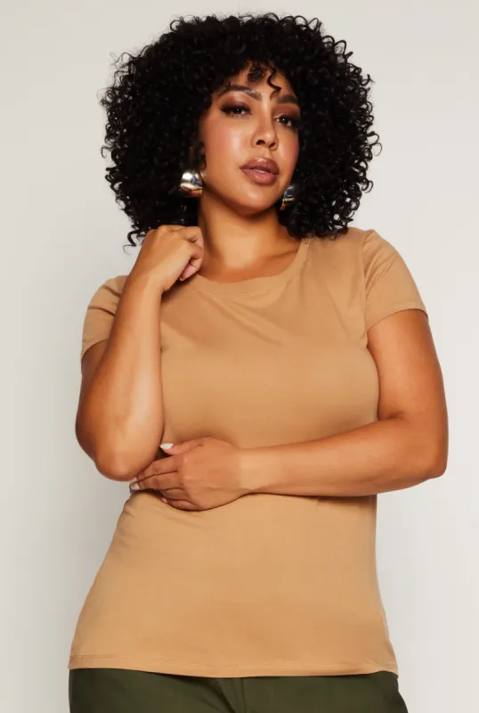 Plus Size Basic Short Sleeve Crew Neck Tee sold by Rainbow