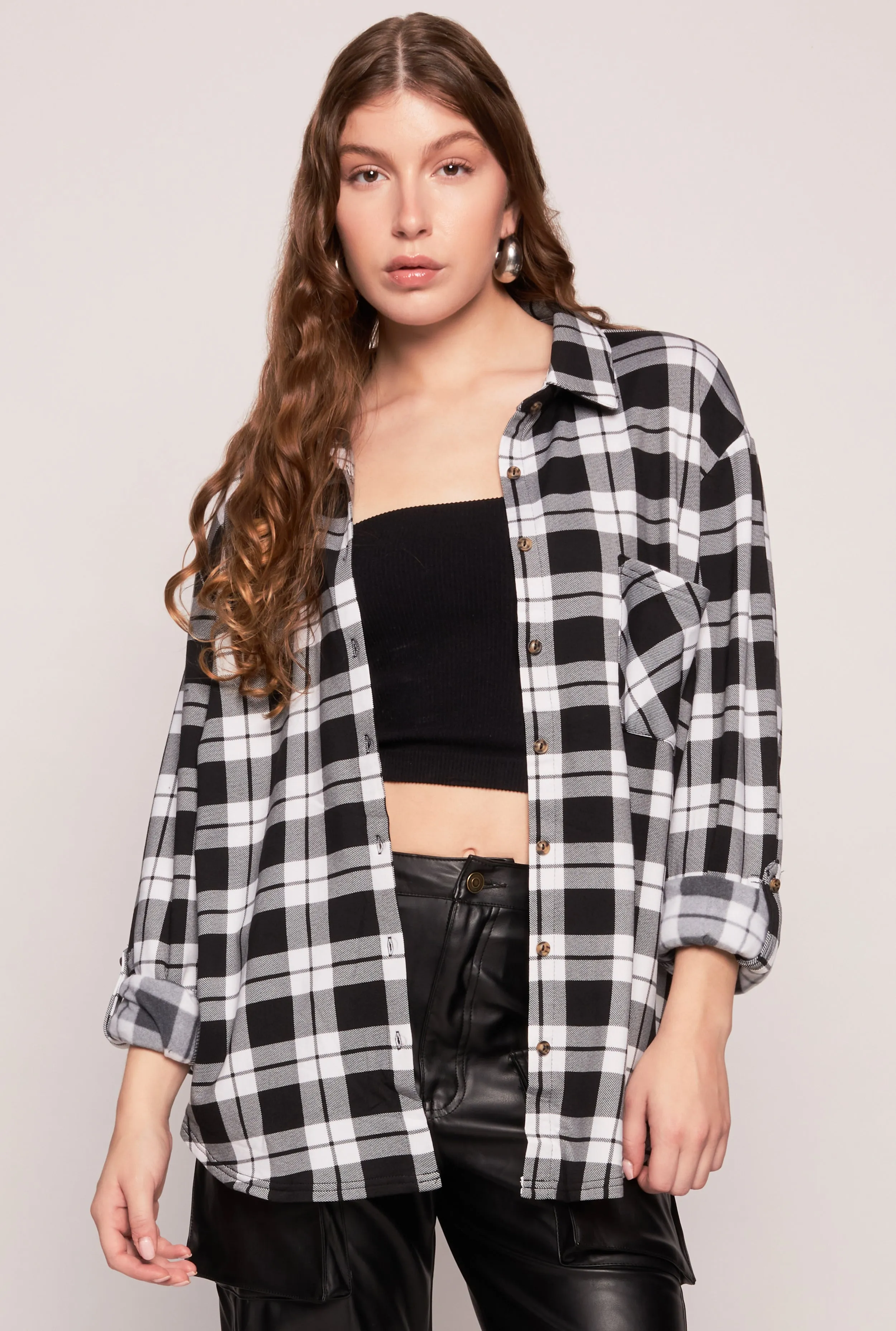 Plaid Button Front Long Sleeve Shirt sold by Rainbow