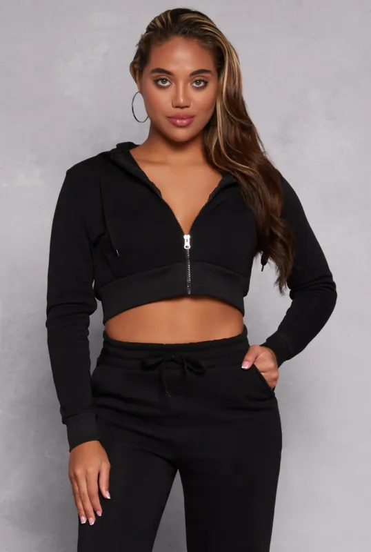 Fleece Zip Cropped Hooded Sweatshirt sold by Rainbow