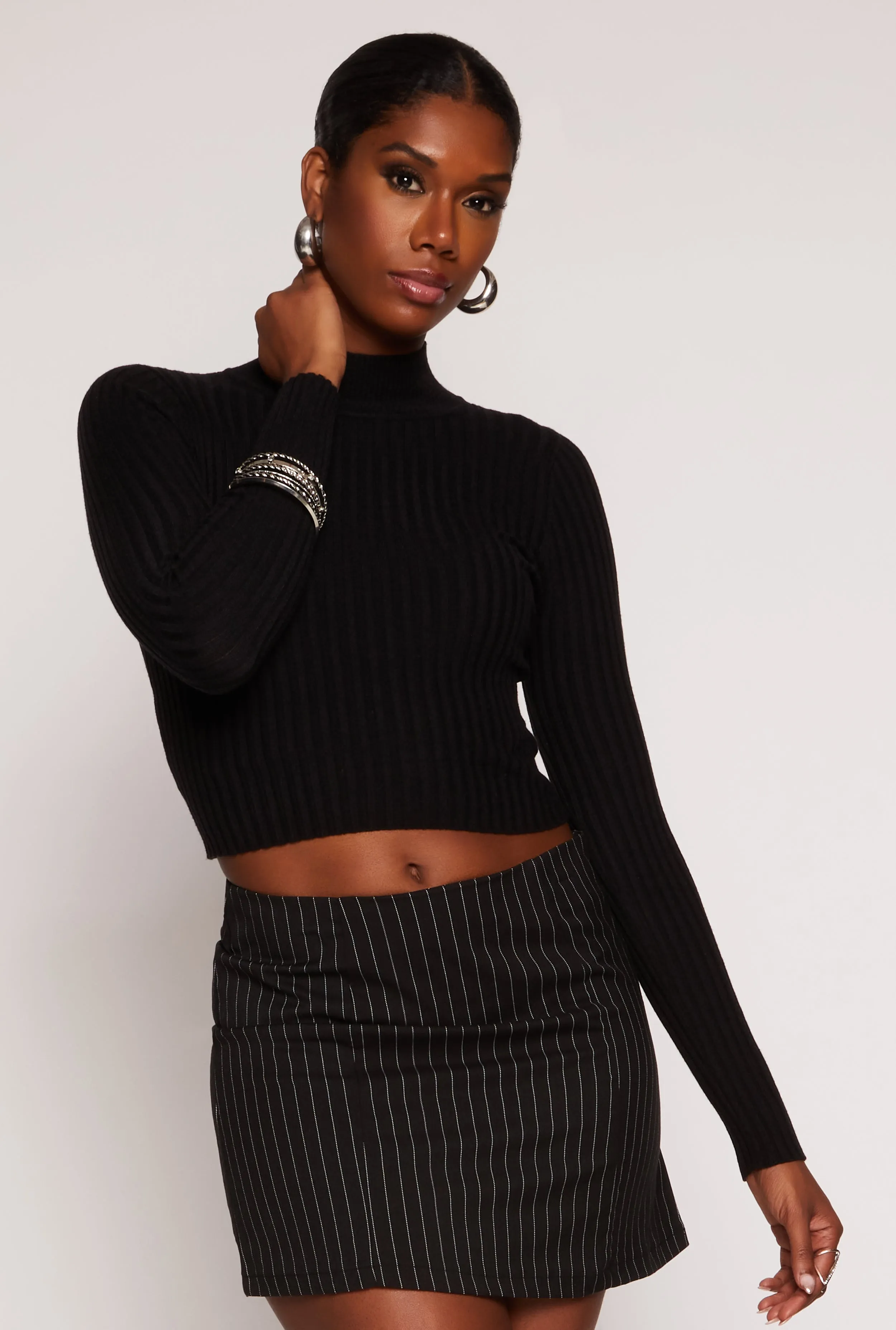 Ribbed Knit Mock Neck Cropped Sweater sold by Rainbow