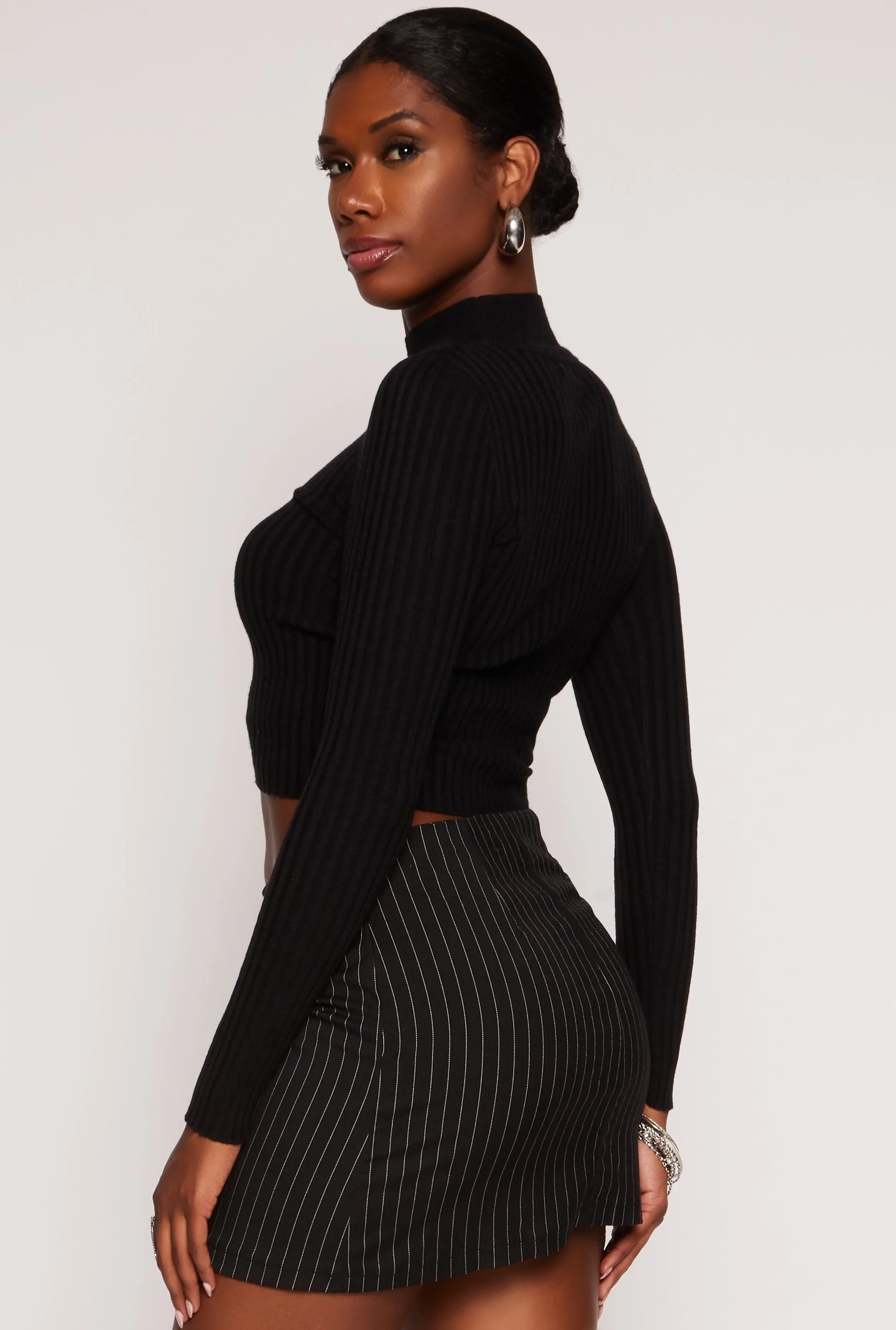 Ribbed Knit Mock Neck Cropped Sweater sold by Rainbow product image thumbnail 3