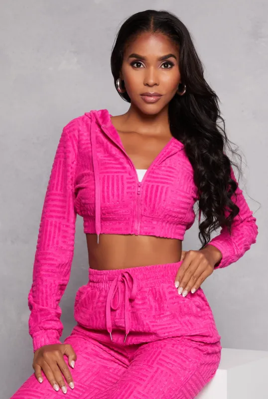 Chenille Patterned Front Zip Hoodie sold by Rainbow