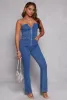 Denim Strapless Zip Front Jumpsuit sold by Rainbow