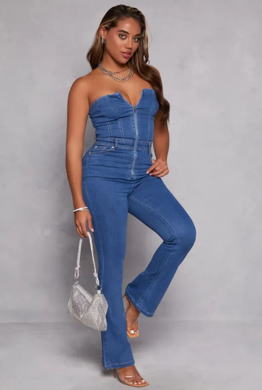 Denim Strapless Zip Front Jumpsuit sold by Rainbow