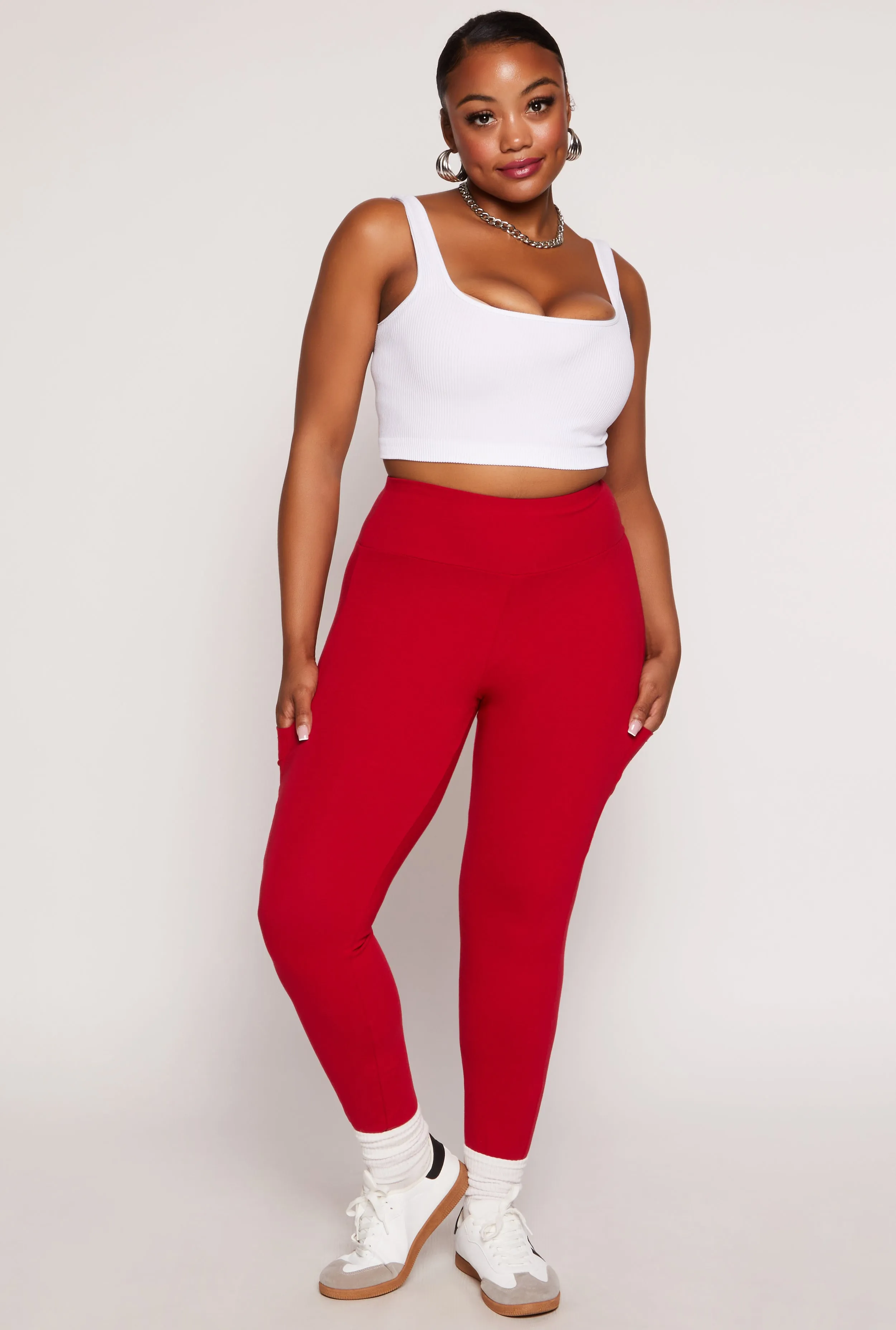 Plus Size Solid High Waist Cell Phone Pocket Leggings sold by Rainbow