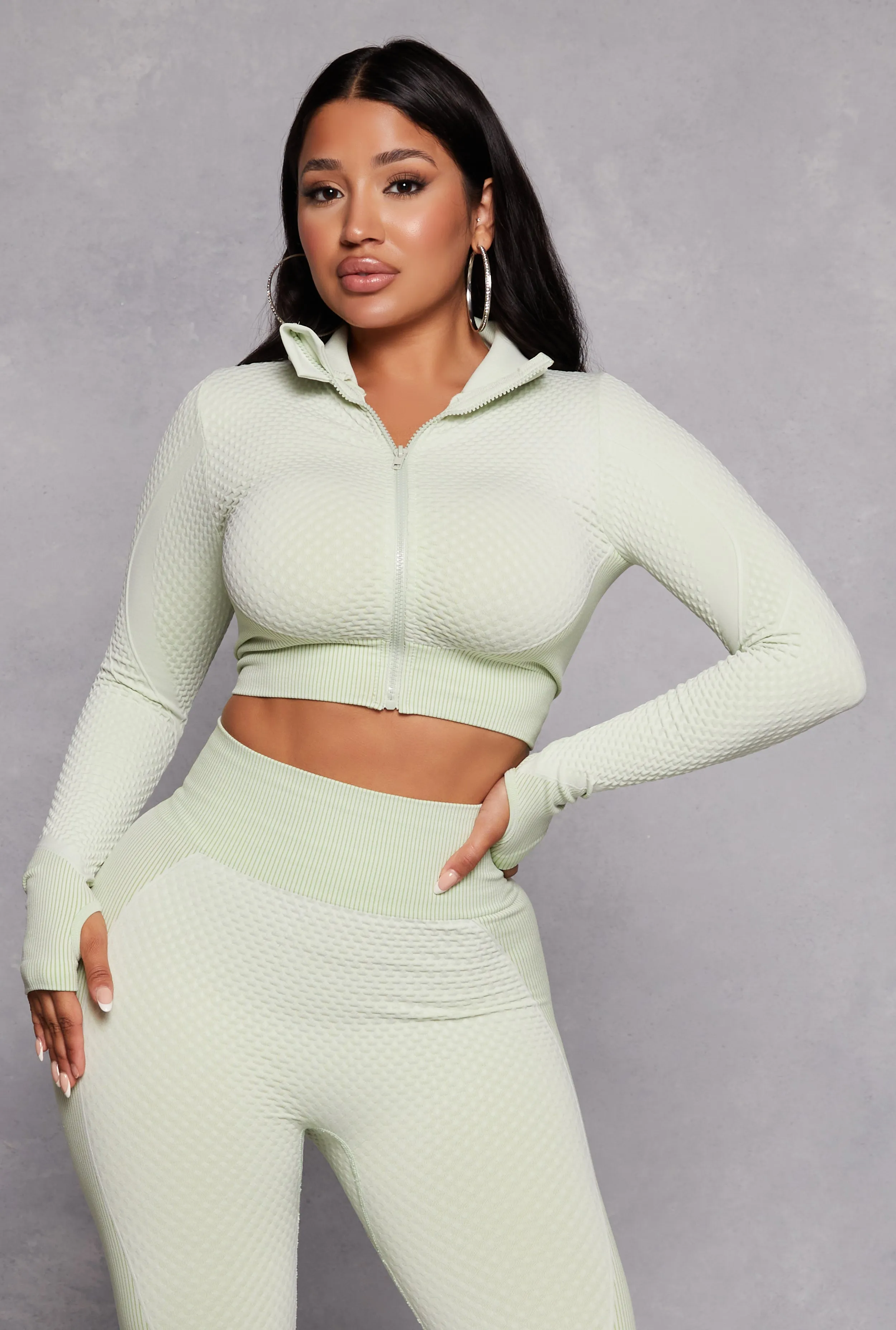 Seamless Textured Knit Zip Front Track Jacket sold by Rainbow