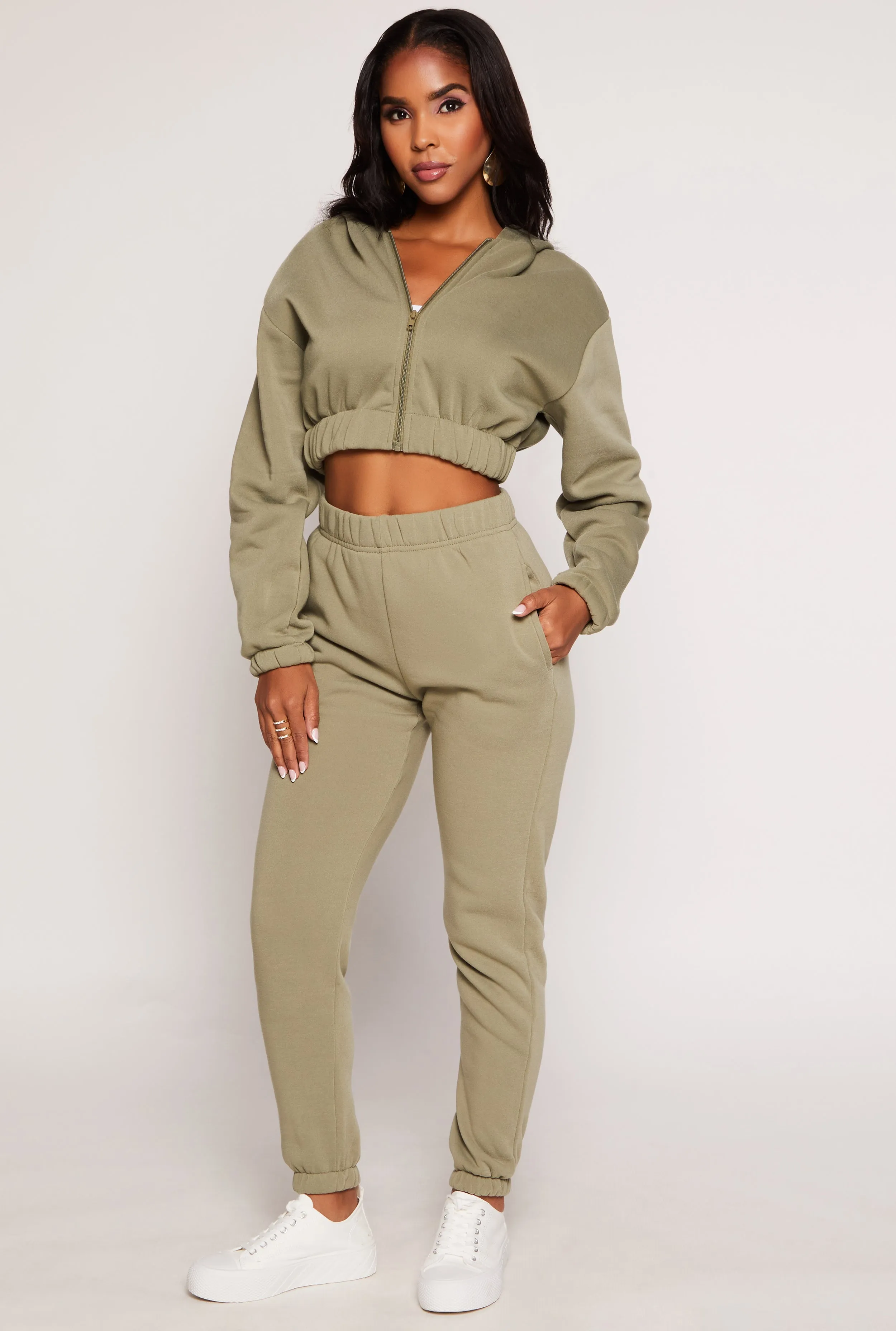 Zip Front Hooded Cropped Sweatshirt sold by Rainbow product image thumbnail 2