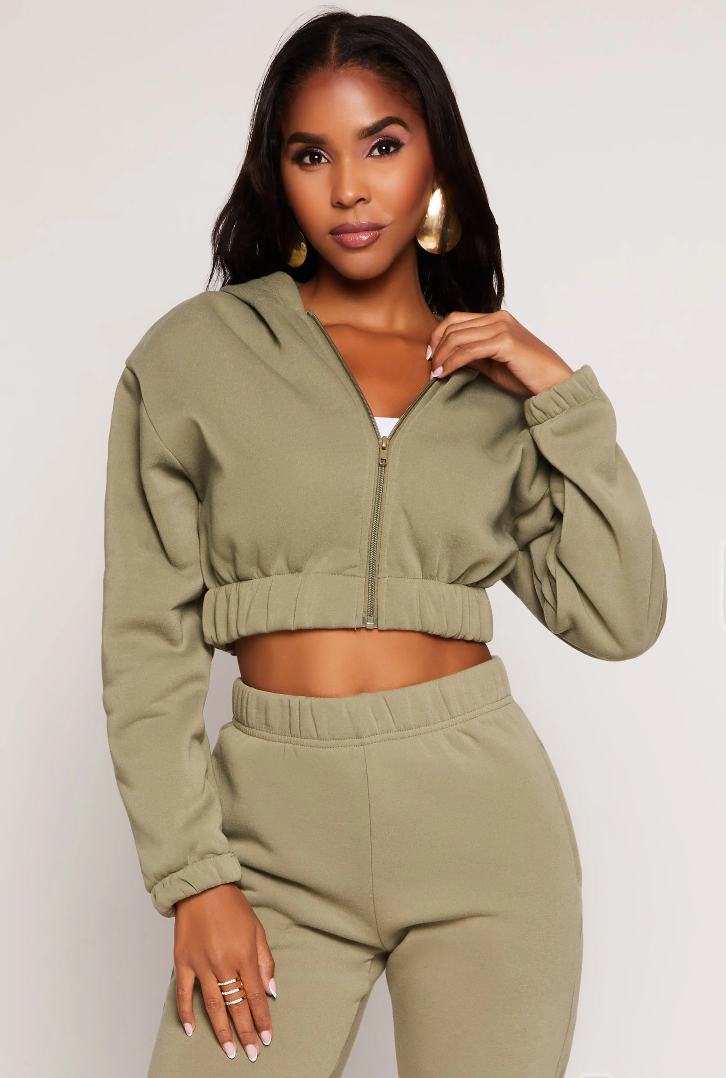 Zip Front Hooded Cropped Sweatshirt sold by Rainbow