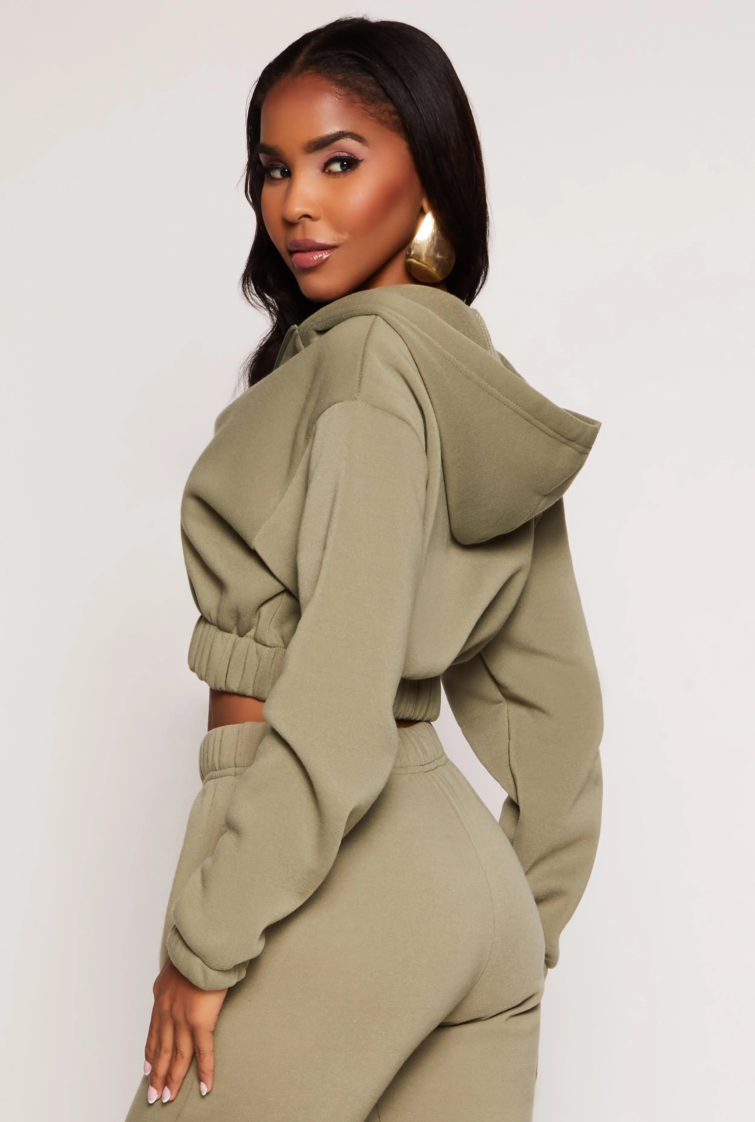 Zip Front Hooded Cropped Sweatshirt sold by Rainbow product image thumbnail 3