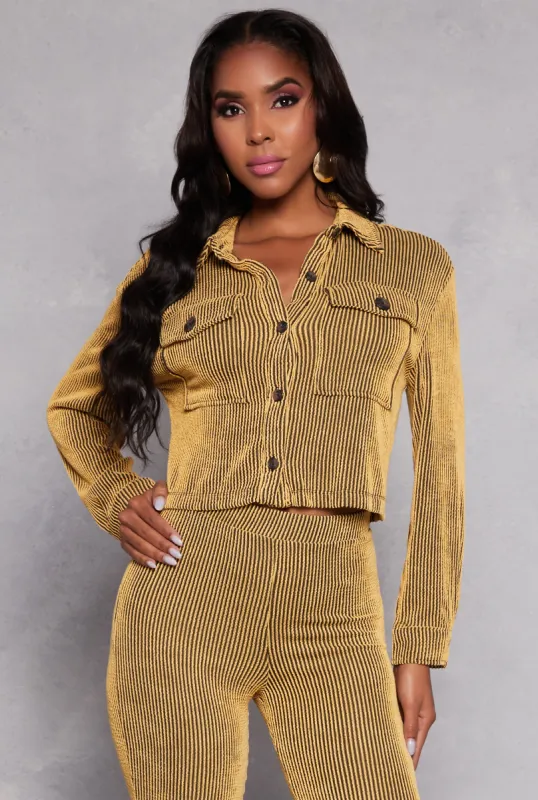 Textured Ribbed Knit Cropped Shirt sold by Rainbow