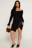 Ribbed Faux Button Detail Asymmetrical Dress sold by Rainbow
