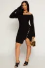 Ribbed Faux Button Detail Asymmetrical Dress sold by Rainbow