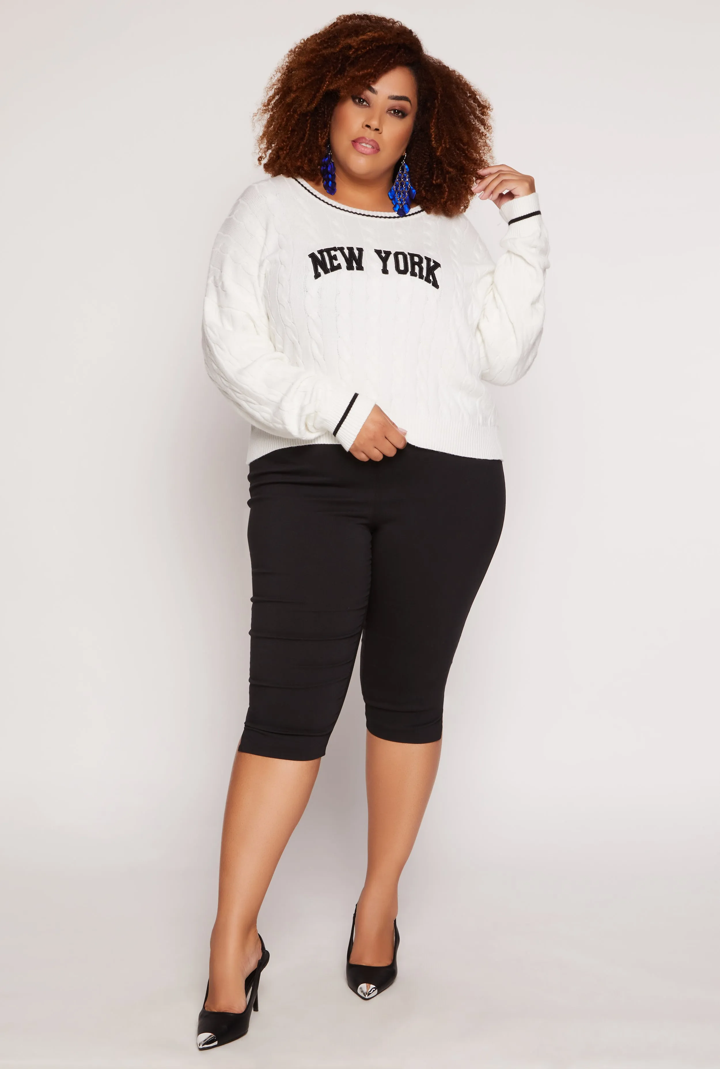 Plus Size Almost Famous New York Cable Knit Graphic Sweater sold by Rainbow product image thumbnail 2