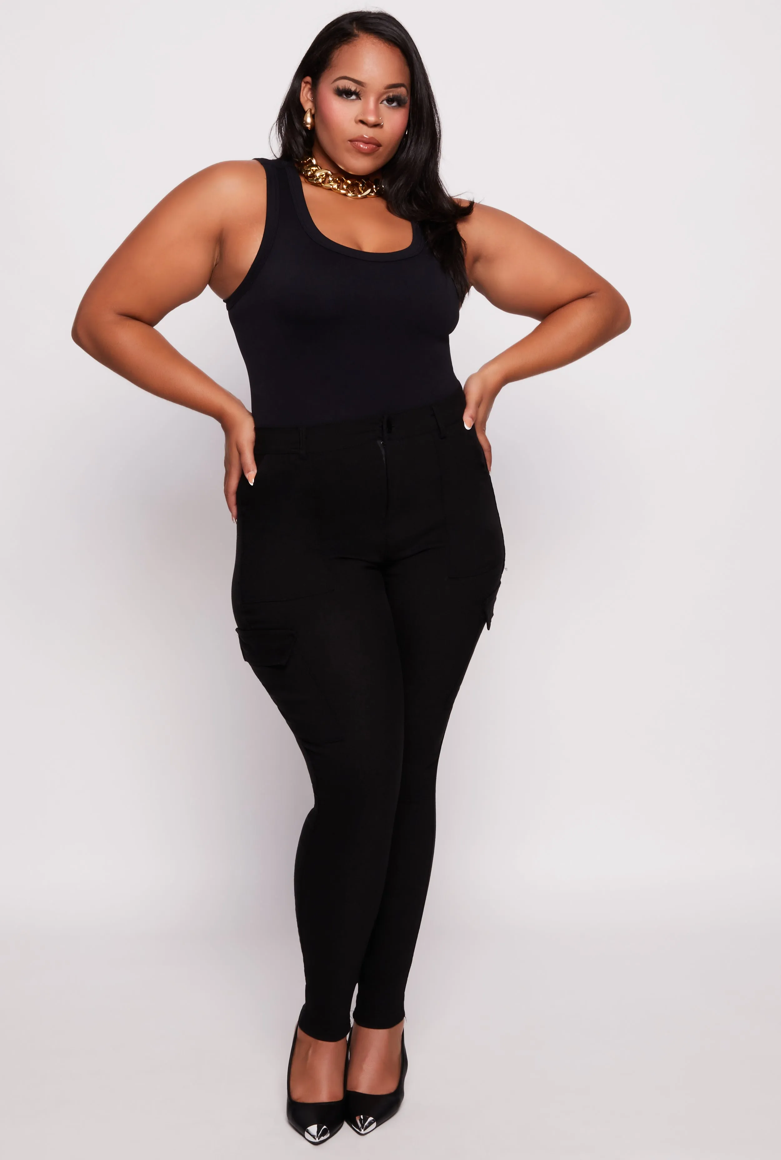 Plus Size Hyper Stretch Cargo Pocket Skinny Leg Pants sold by Rainbow