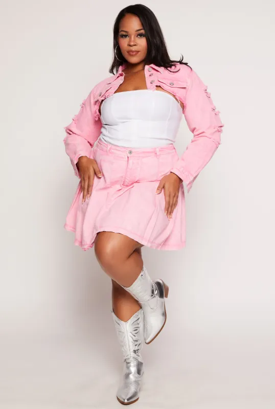 Plus Size Acid Wash Denim Pleated Skirt sold by Rainbow