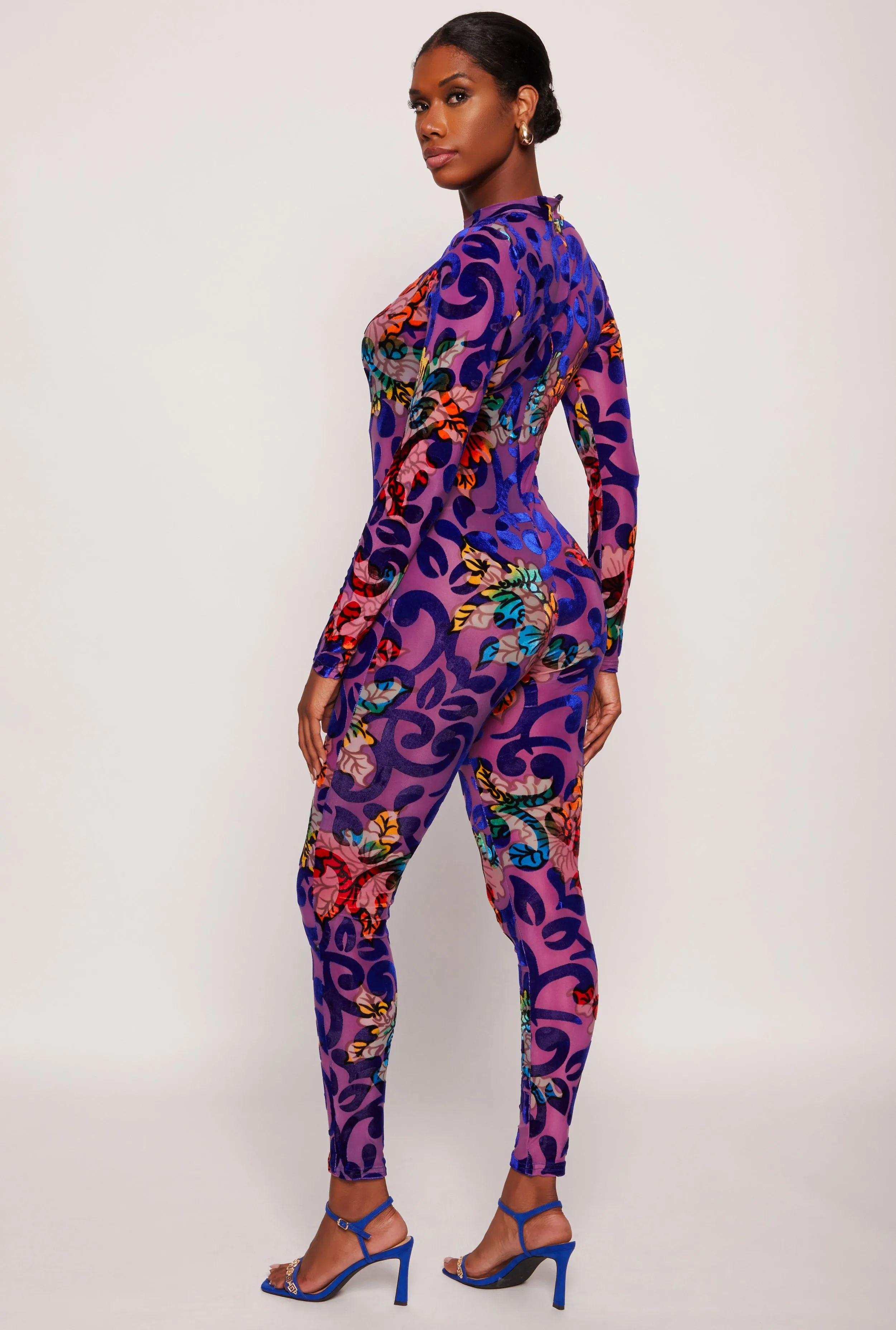 Floral Velvet Burnout Mesh Catsuit sold by Rainbow product image thumbnail 3