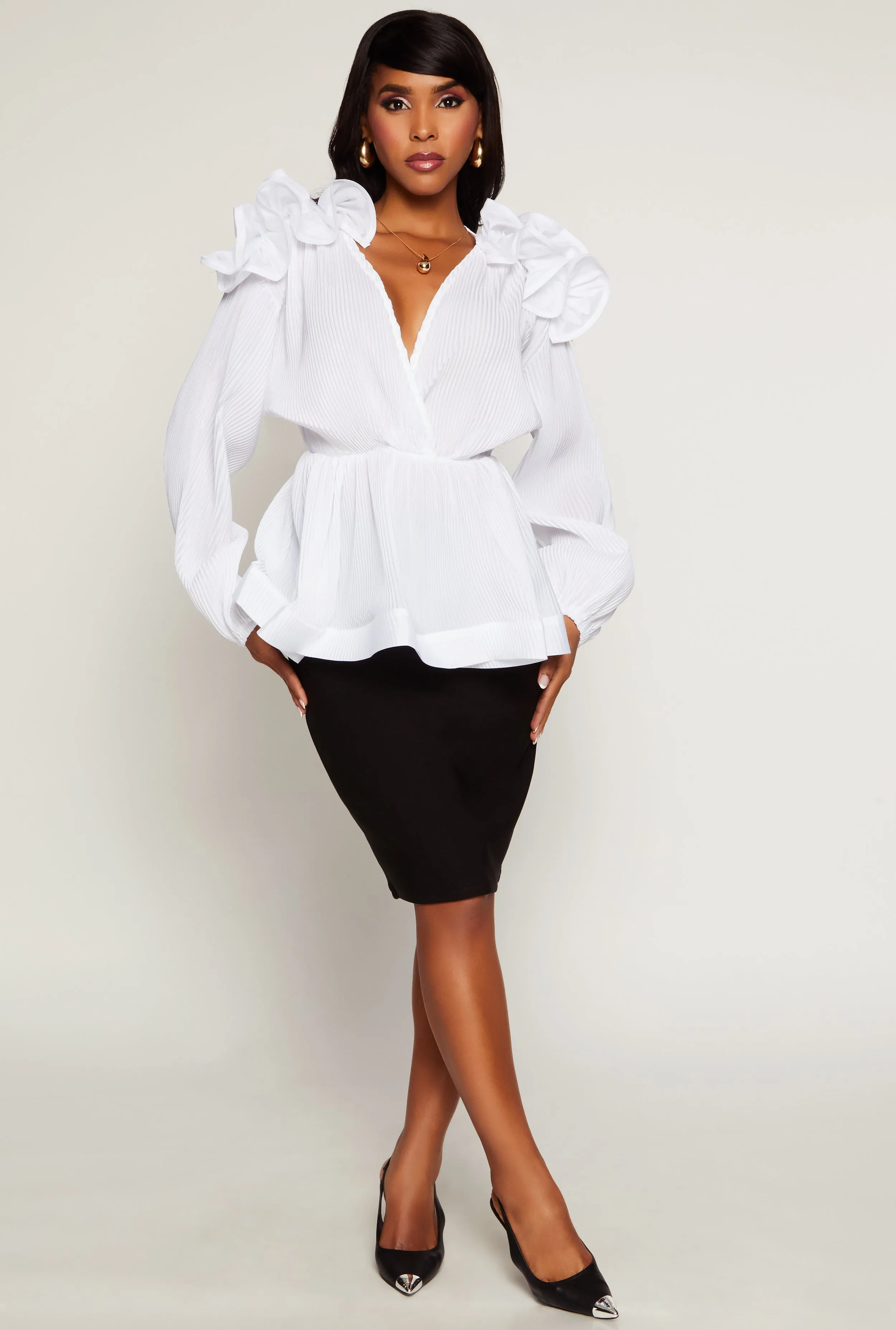 Plisse Abstract Sleeve Detail Peplum Blouse sold by Rainbow product image thumbnail 2