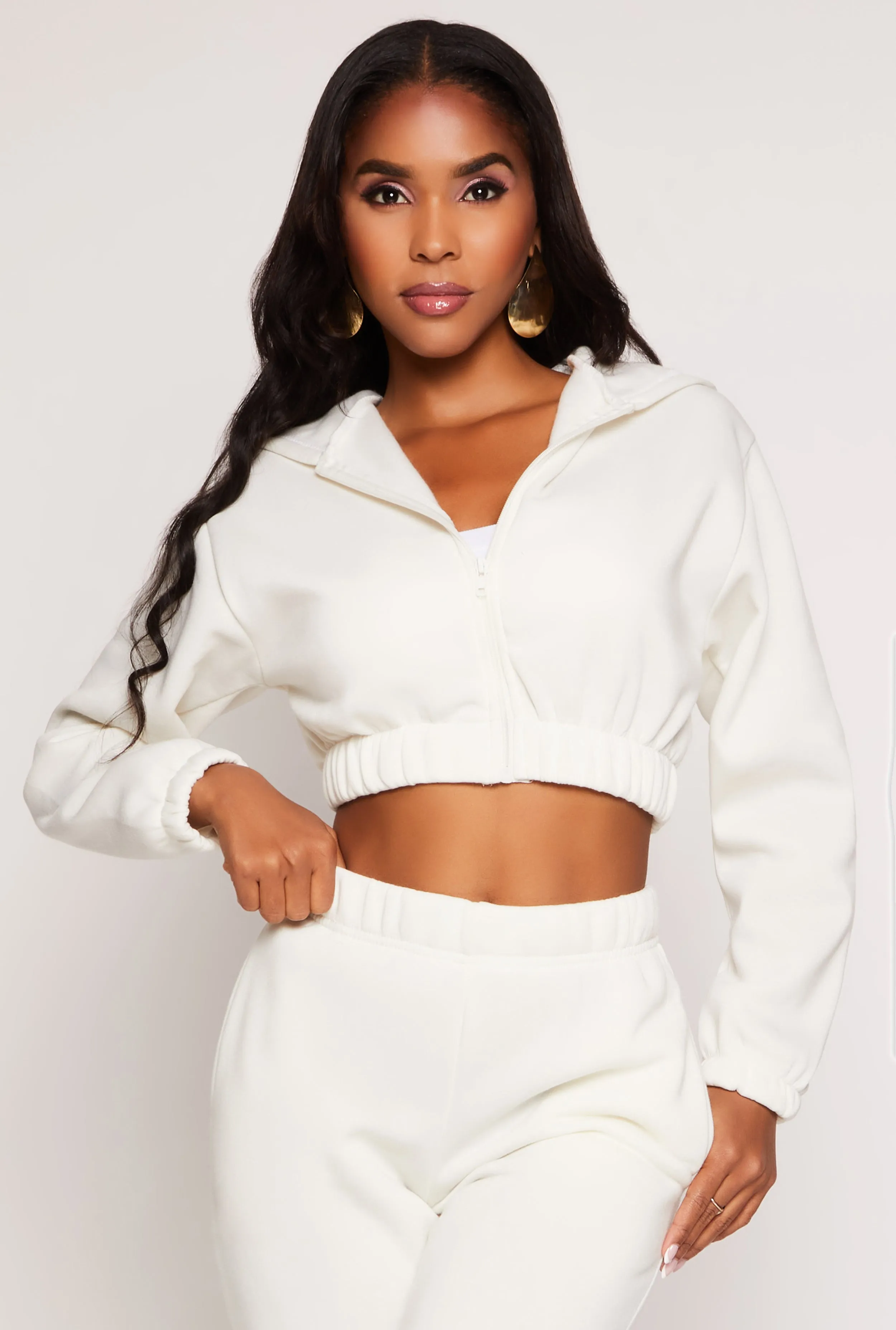 Zip Front Hooded Cropped Sweatshirt sold by Rainbow