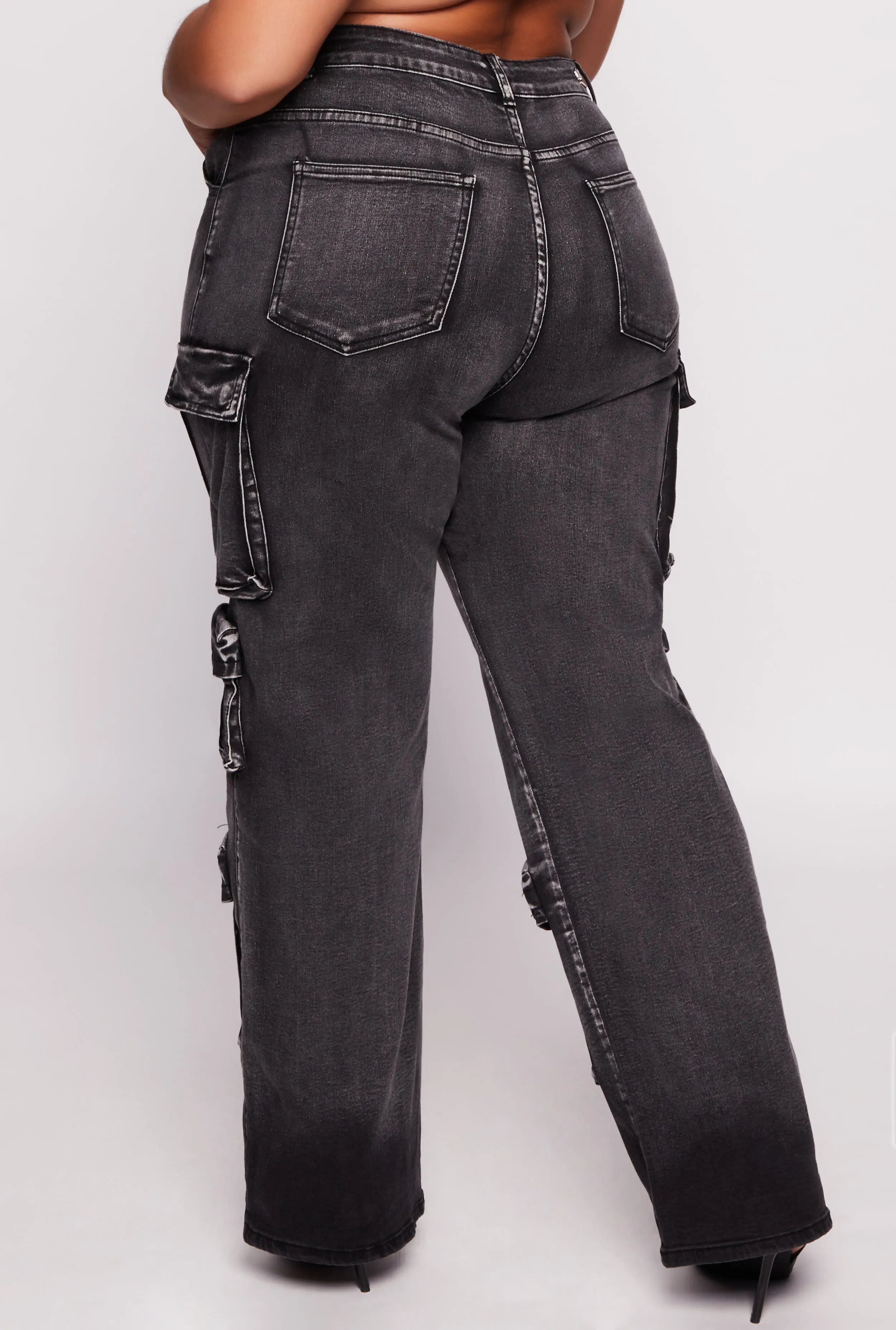 Plus Size Acid Wash Wide Leg Cargo Jeans sold by Rainbow product image thumbnail 3