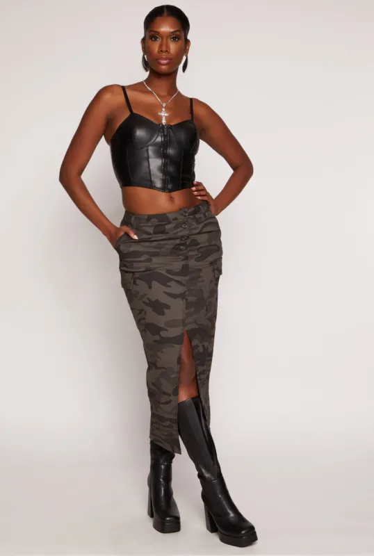 Camo Split Hem Midi Skirt sold by Rainbow