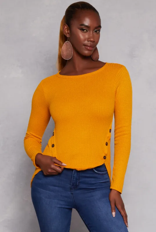Waffle Knit Side Button High Low Top sold by Rainbow