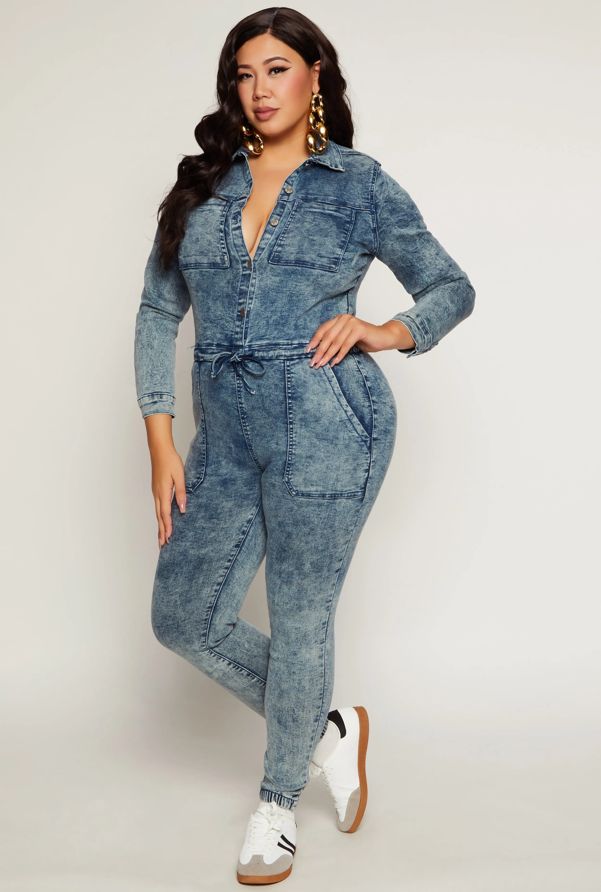 Plus Size Acid Wash Denim Jumpsuit sold by Rainbow product image thumbnail 2