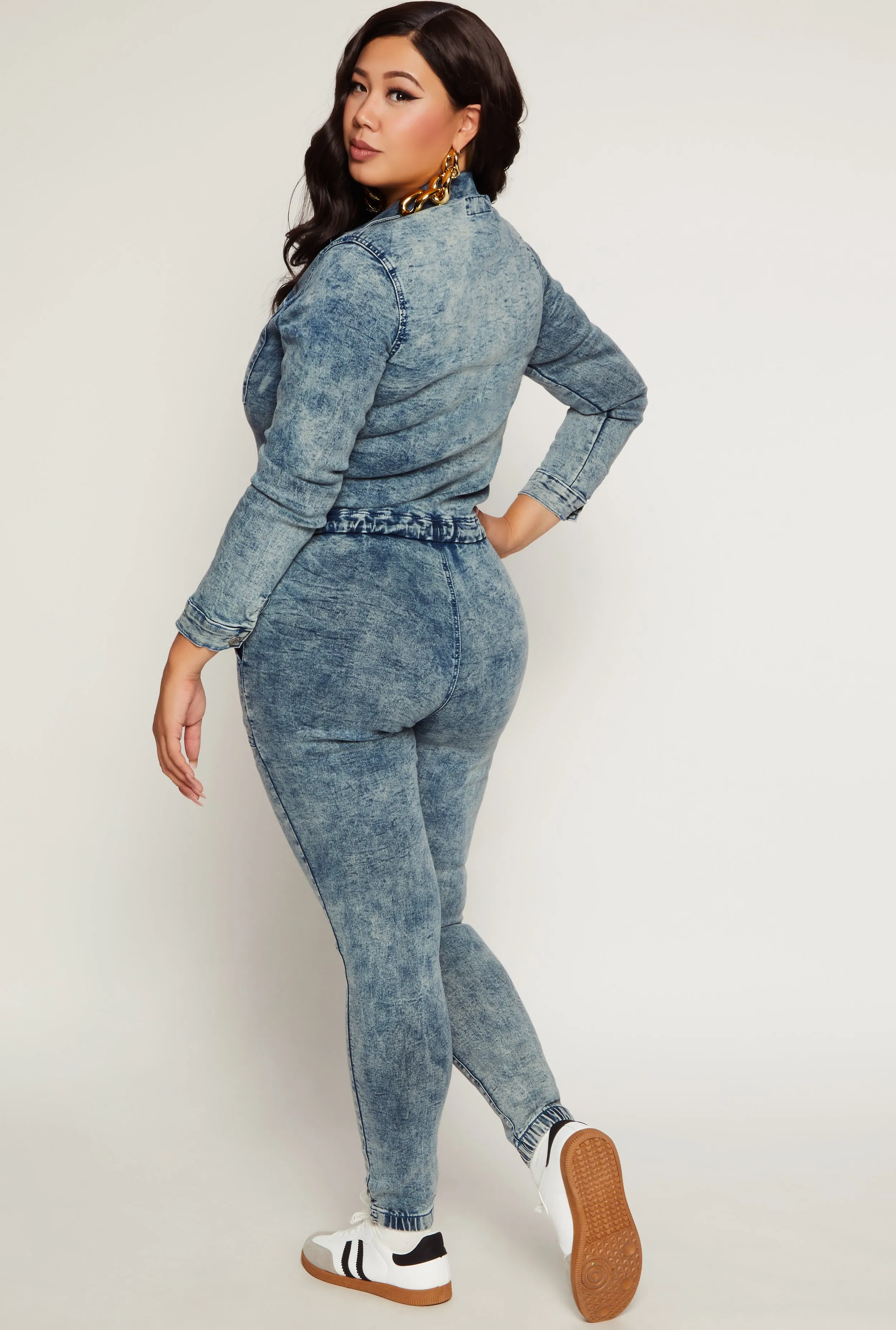 Plus Size Acid Wash Denim Jumpsuit sold by Rainbow product image thumbnail 3
