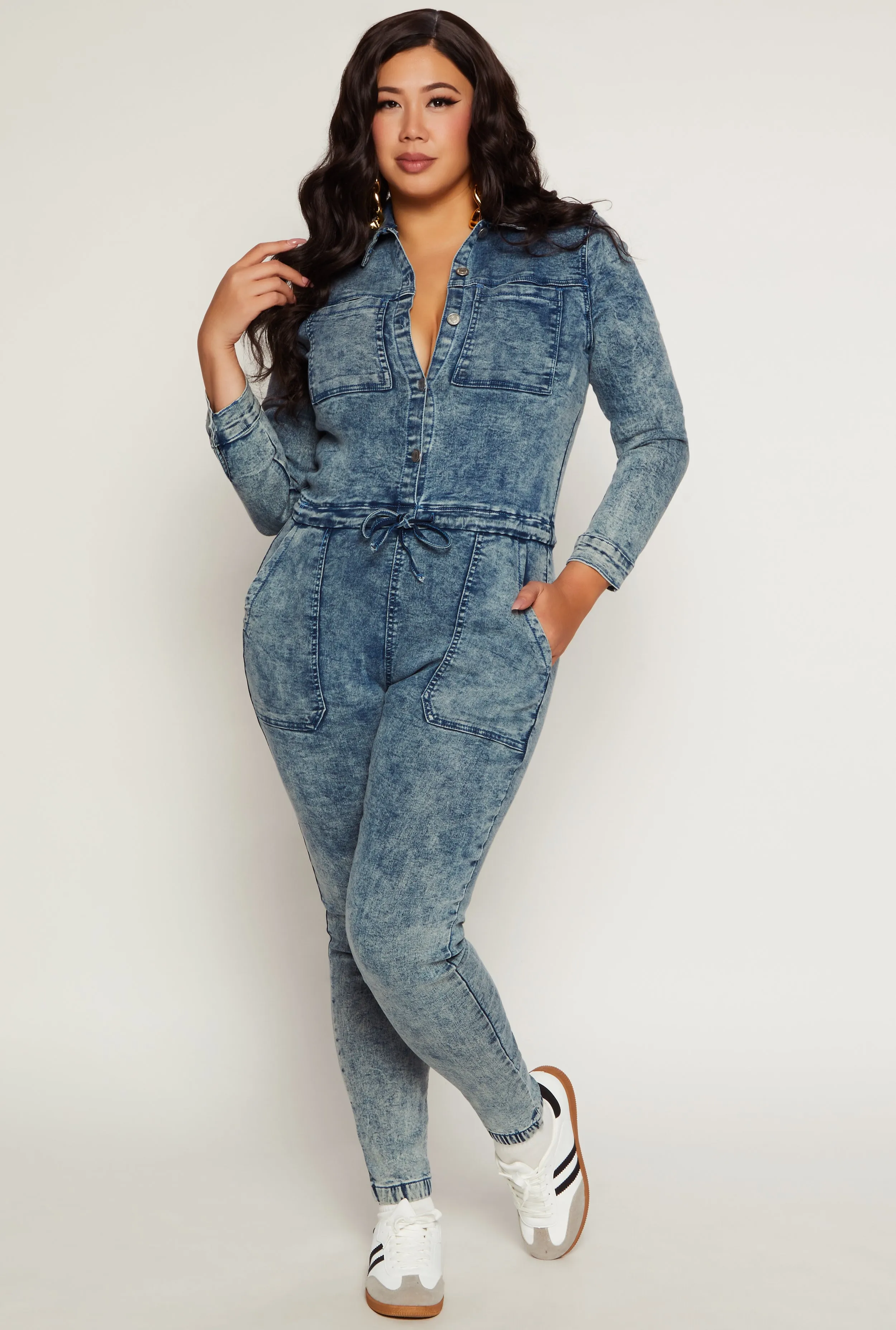 Plus Size Acid Wash Denim Jumpsuit sold by Rainbow