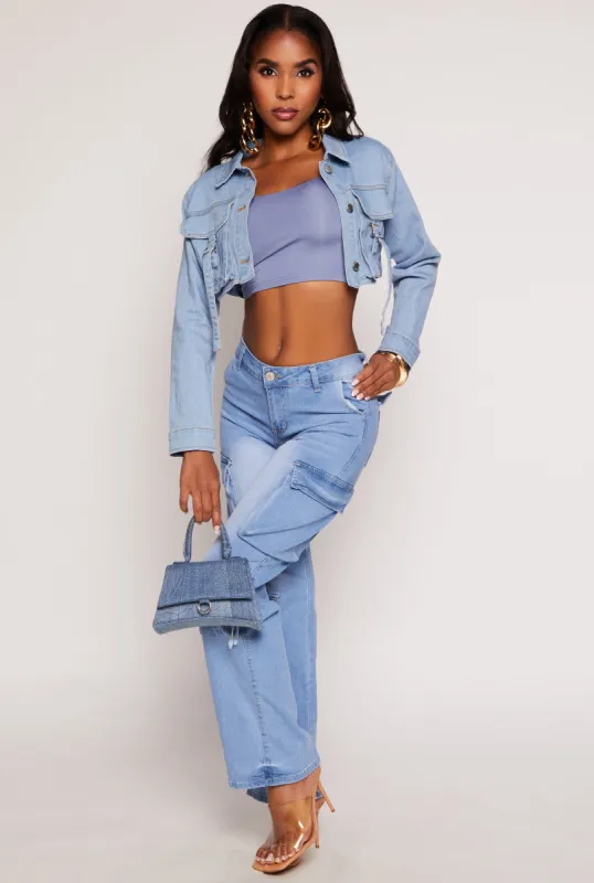 Daisy Cargo Pocket Cropped Jean Jacket sold by Rainbow