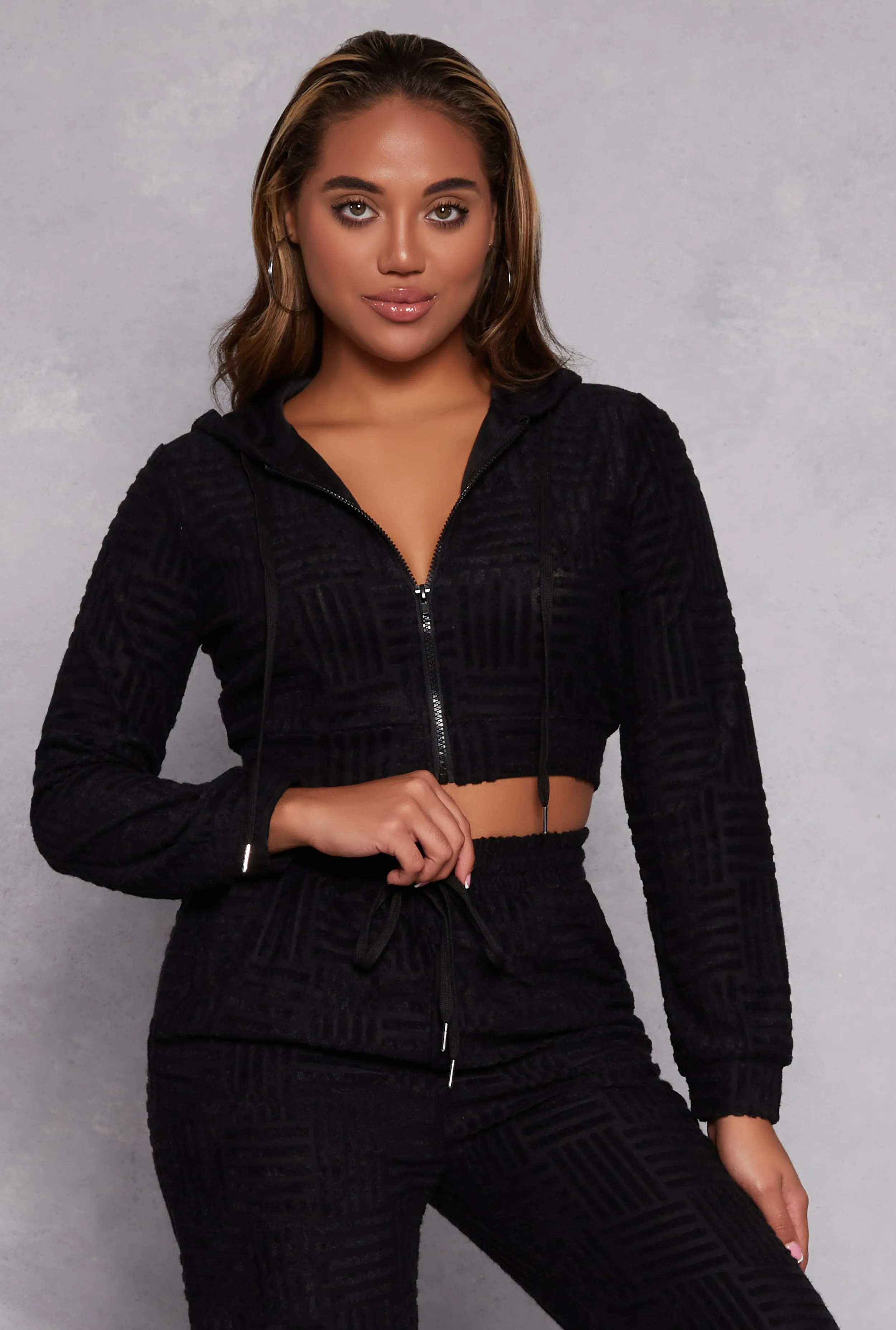 Chenille Patterned Front Zip Hoodie sold by Rainbow