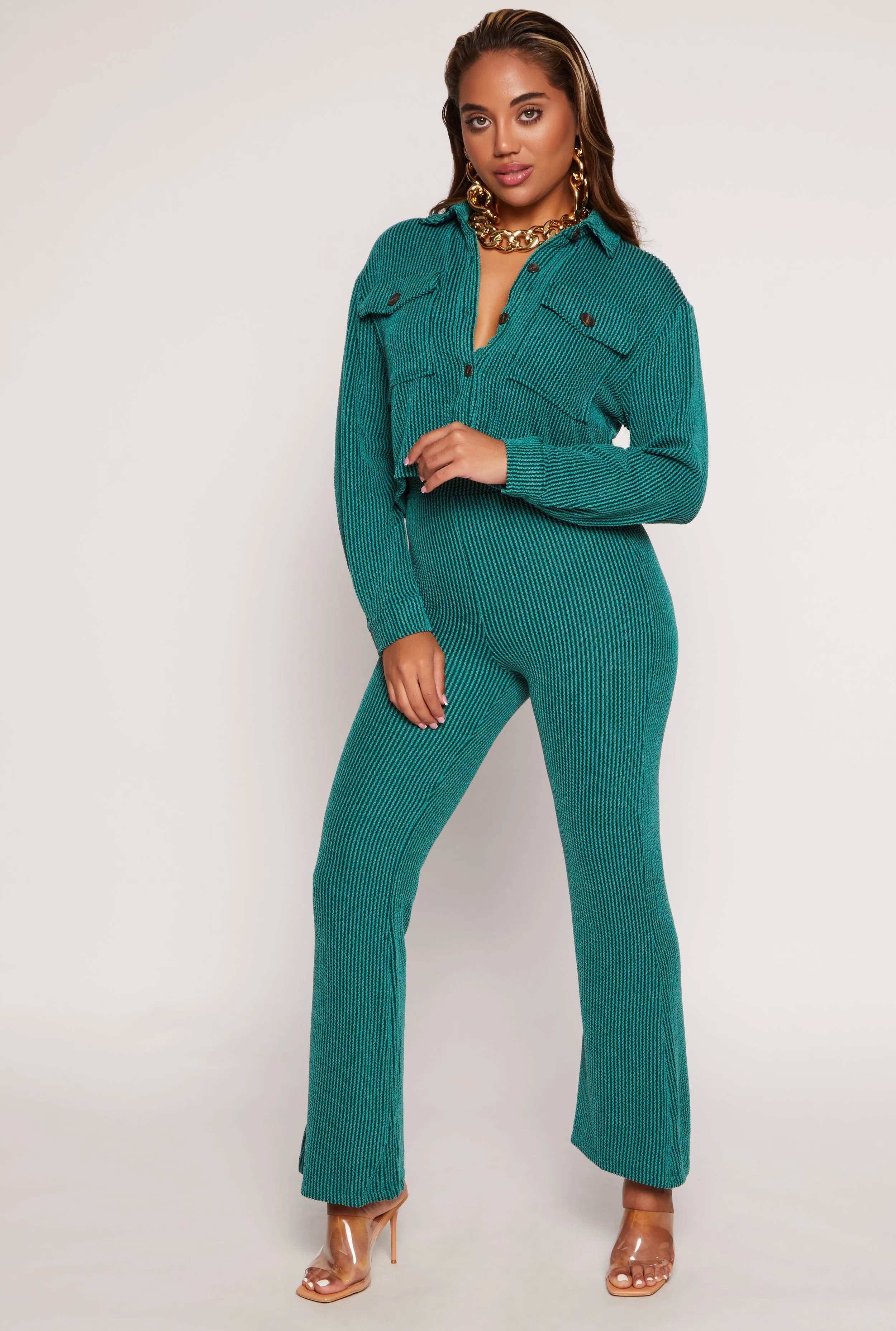 Textured Ribbed Knit High Waist Pants sold by Rainbow