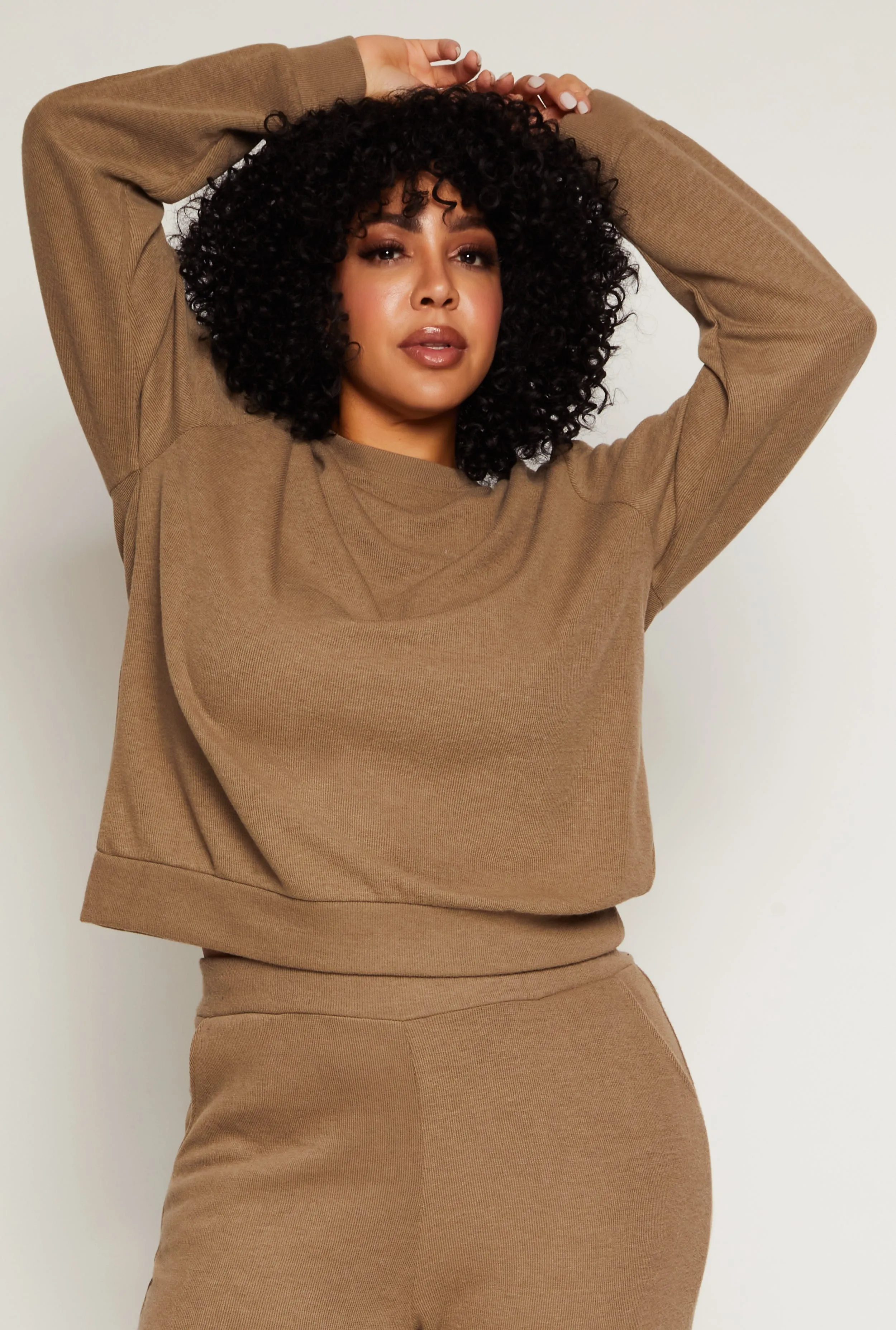 Plus Size Brushed Knit Crew Neck Sweatshirt sold by Rainbow