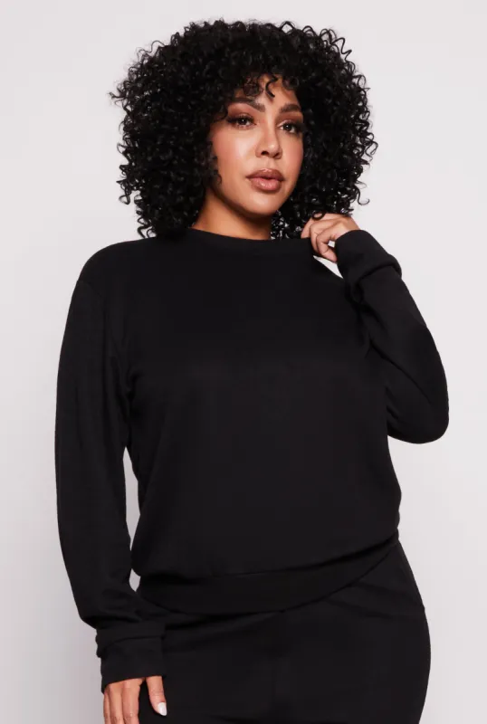 Plus Size Brushed Knit Crew Neck Sweatshirt sold by Rainbow