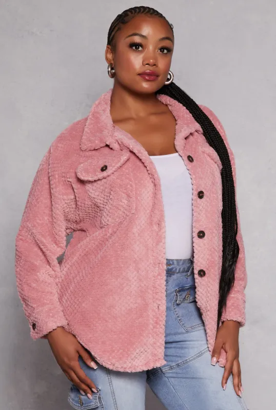 Plus Size Quilted Teddy Shacket sold by Rainbow