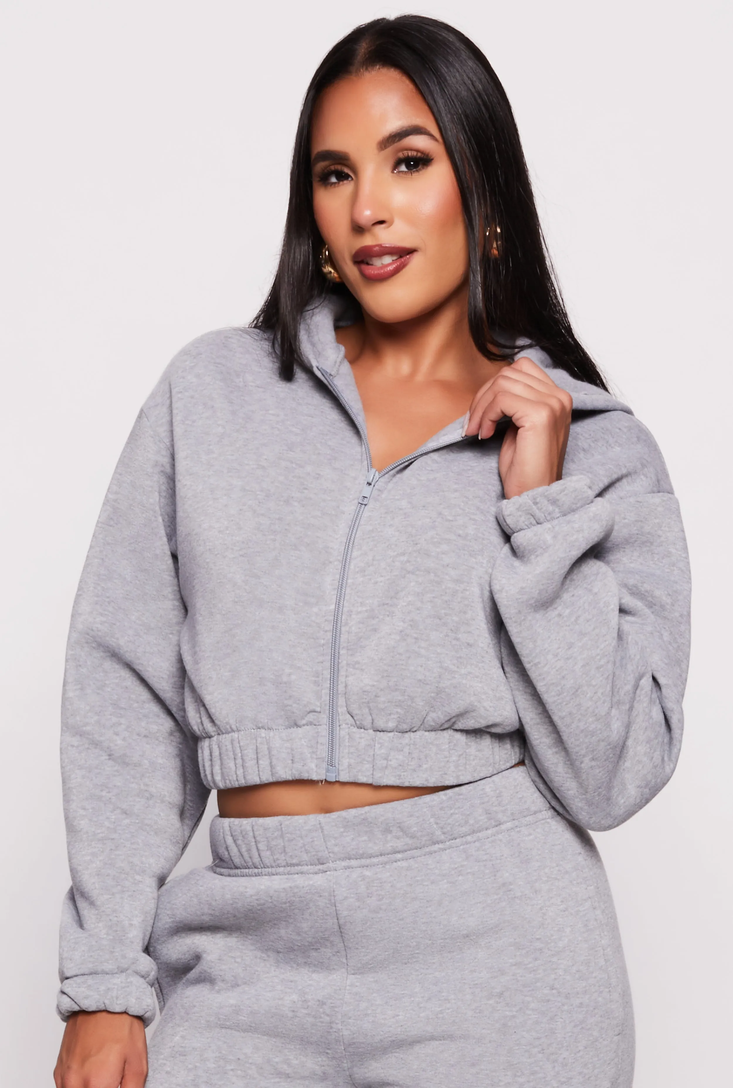 Zip Front Hooded Cropped Sweatshirt sold by Rainbow